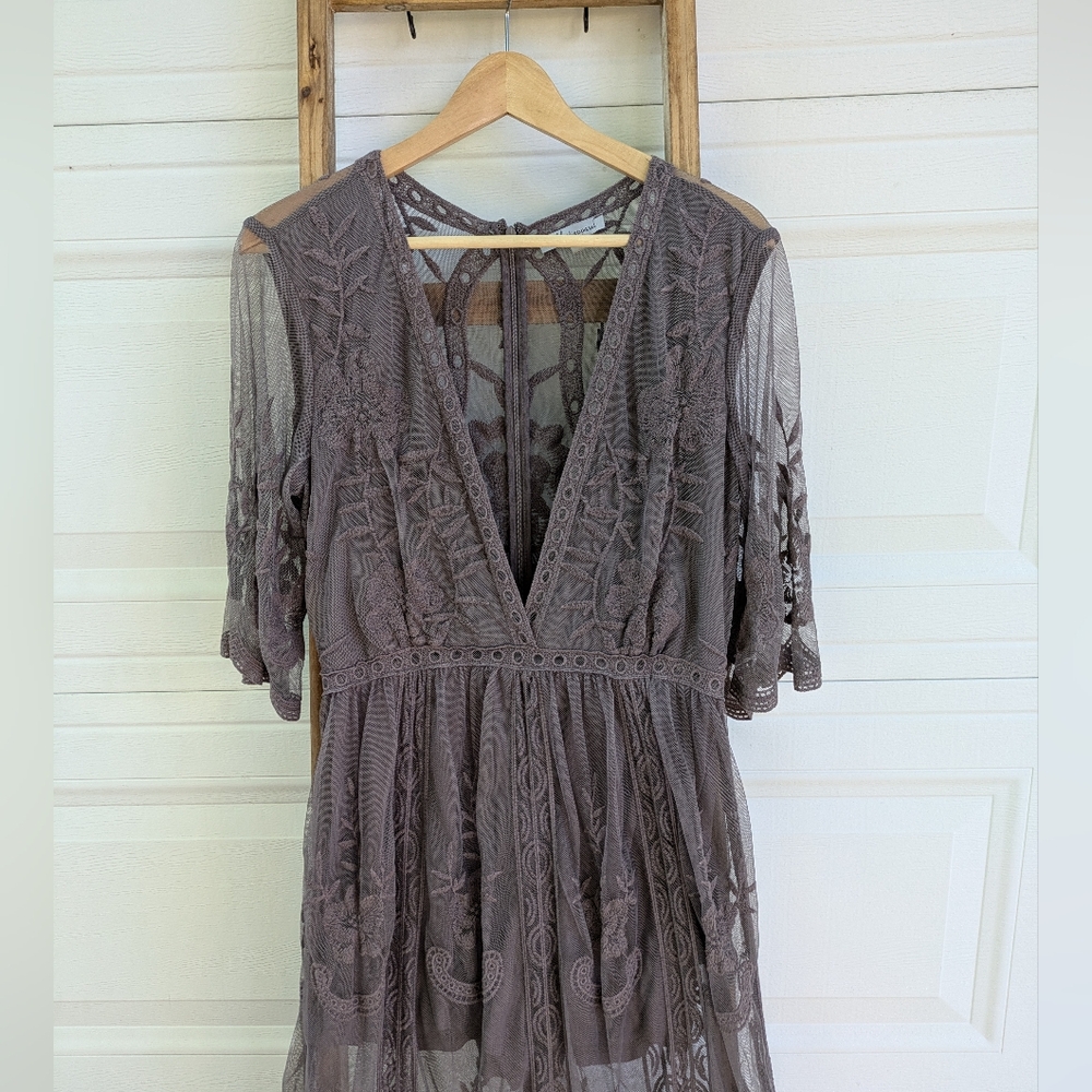 Wishlist Elegant Sheer Purple Lace Romper - Picture 3 of 7